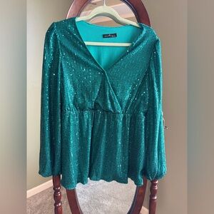 Chic Sequin Blouse in Teal